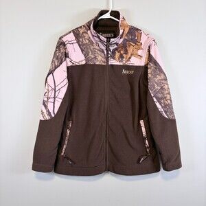 ROCKY Fleece Jacket Brown Mossy Oak Winter Pink Camo Full Zip Outdoor Women's M